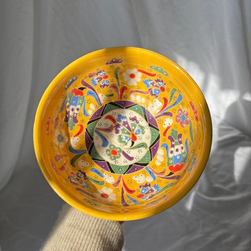 Vintage Hand-Painted Yellow Gorgeous Floral Bowl - Picture 6 of 6